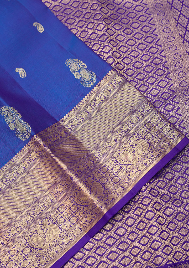 Royal Blue Dharmavaram Pure Silk Saree With Matching Blouse Piece
