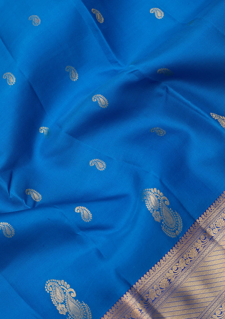 Turquoise Blue Dharmavaram Pure Silk Saree With Matching Blouse Piece