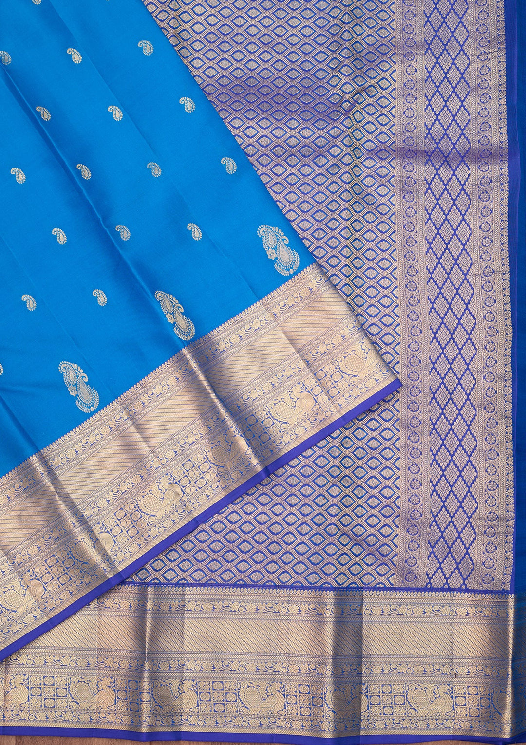 Turquoise Blue Dharmavaram Pure Silk Saree With Matching Blouse Piece
