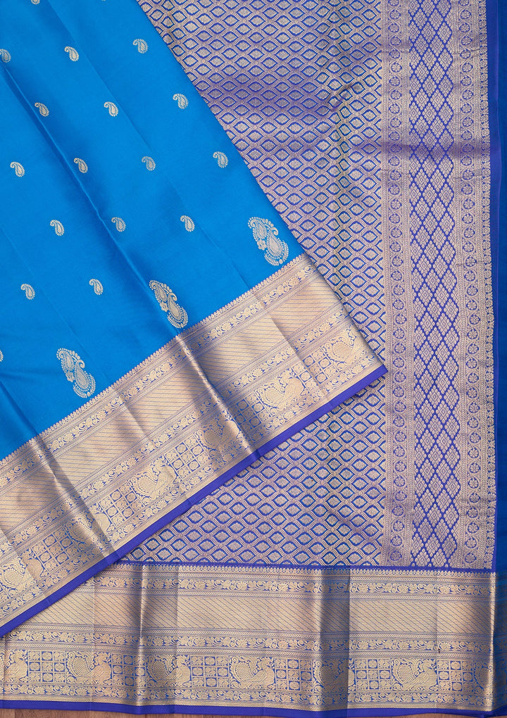 Turquoise Blue Dharmavaram Pure Silk Saree With Matching Blouse Piece