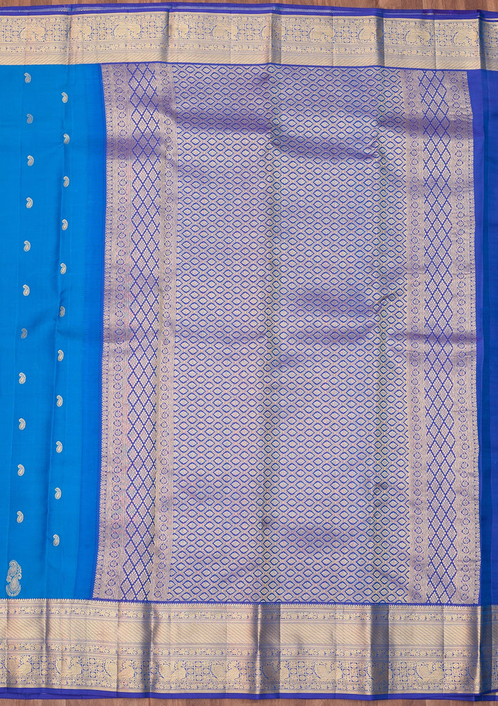 Turquoise Blue Dharmavaram Pure Silk Saree With Matching Blouse Piece