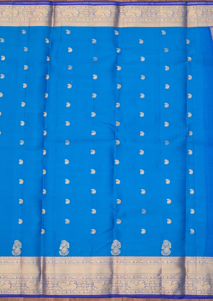 Turquoise Blue Dharmavaram Pure Silk Saree With Matching Blouse Piece
