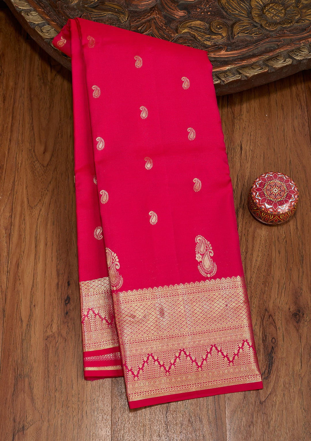 Rani Pink Dharmavaram Pure Silk Saree With Matching Blouse Piece