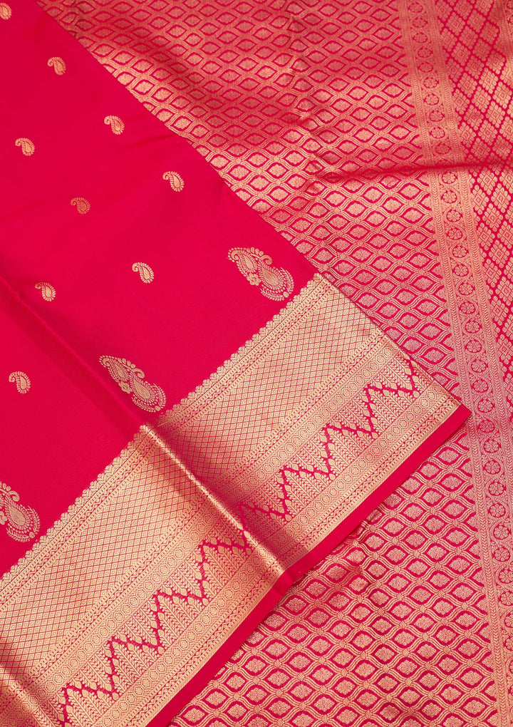 Rani Pink Dharmavaram Pure Silk Saree With Matching Blouse Piece