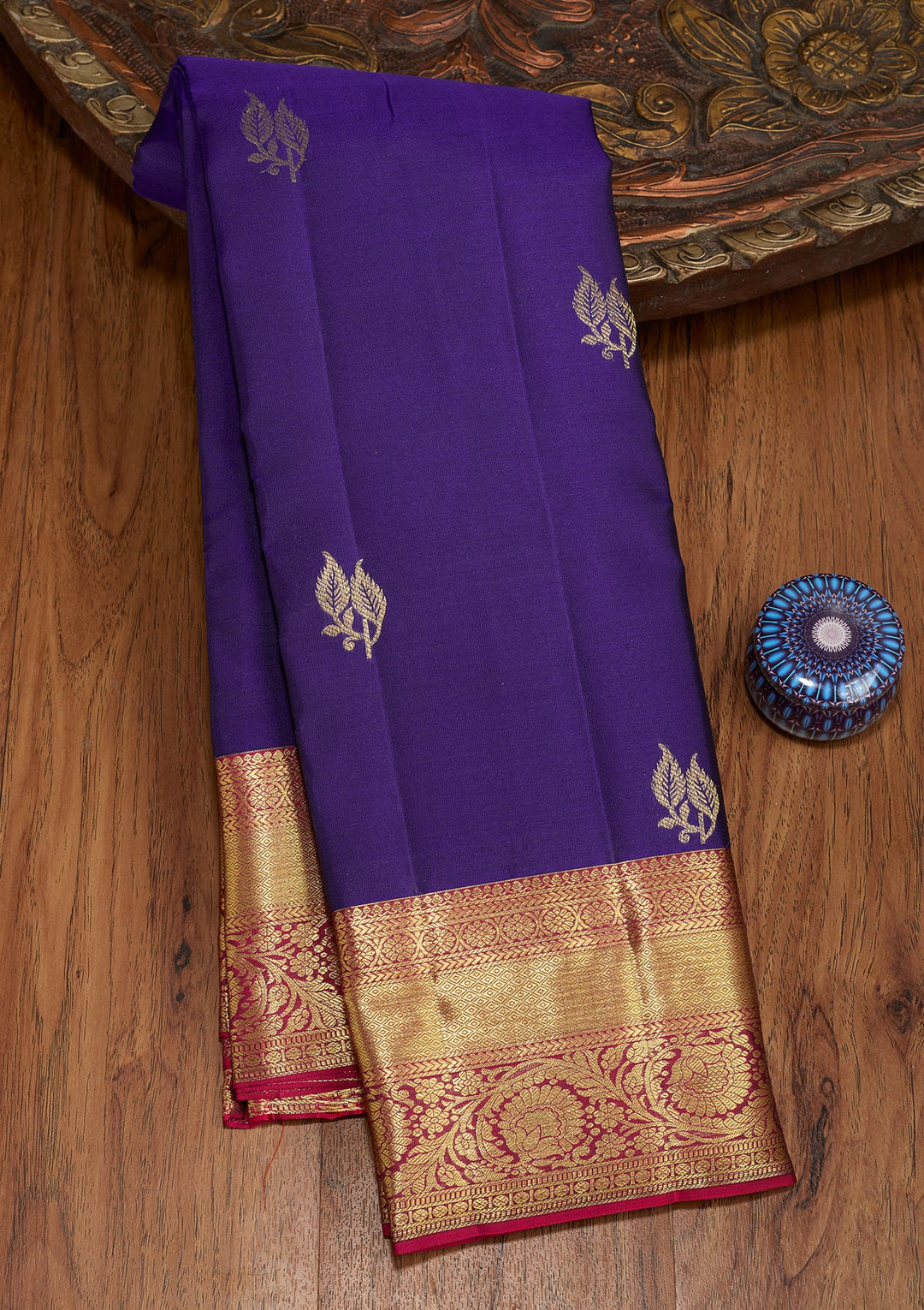 Purple Dharmavaram Pure Silk Saree With Matching Blouse Piece