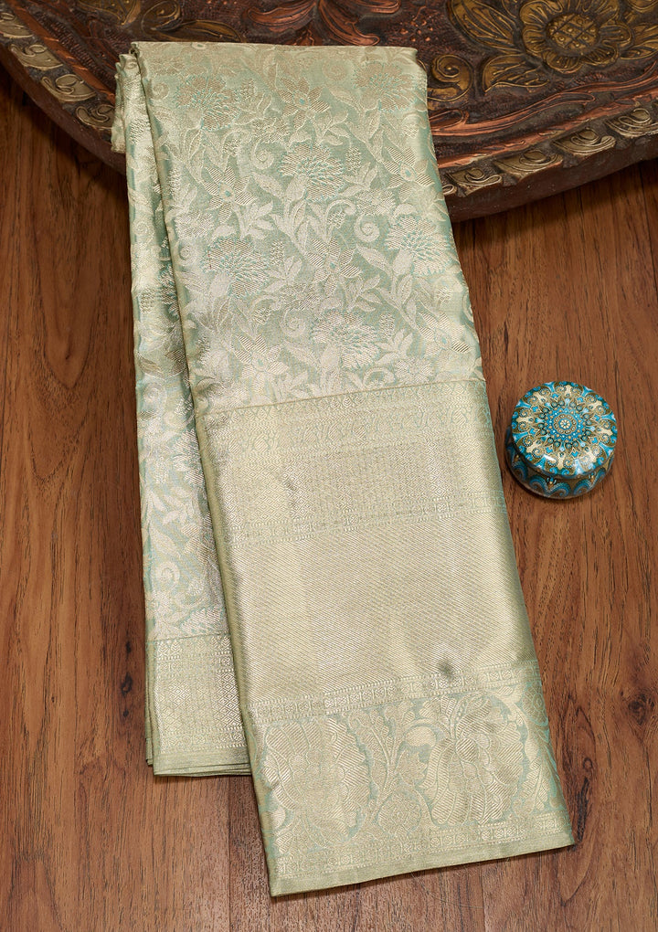 Sea Green Dharmavaram Tissue Silk Saree With Matching Blouse Piece