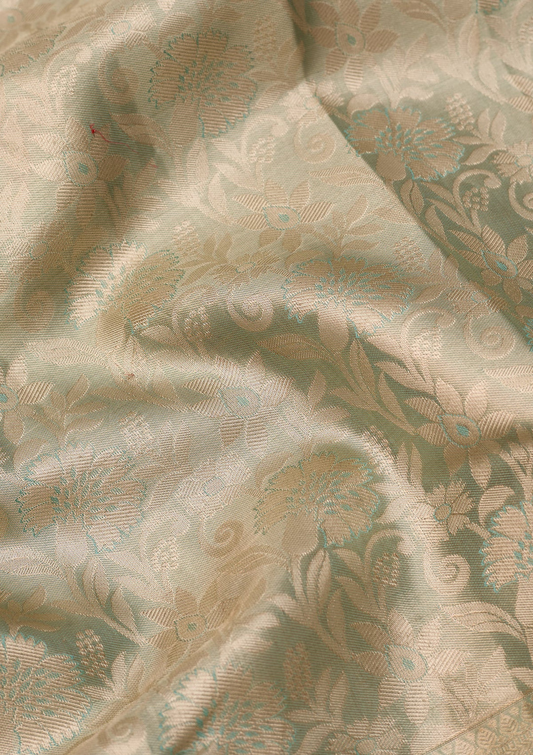 Sea Green Dharmavaram Tissue Silk Saree With Matching Blouse Piece