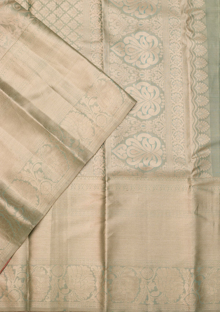 Sea Green Dharmavaram Tissue Silk Saree With Matching Blouse Piece