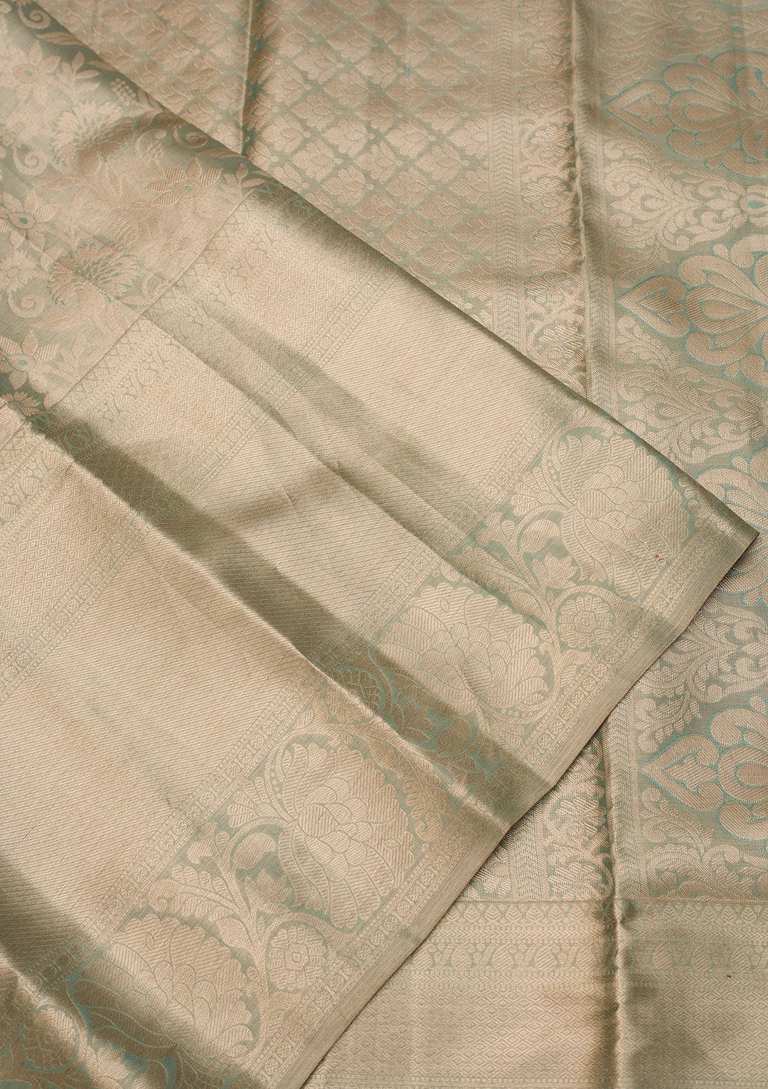 Sea Green Dharmavaram Tissue Silk Saree With Matching Blouse Piece