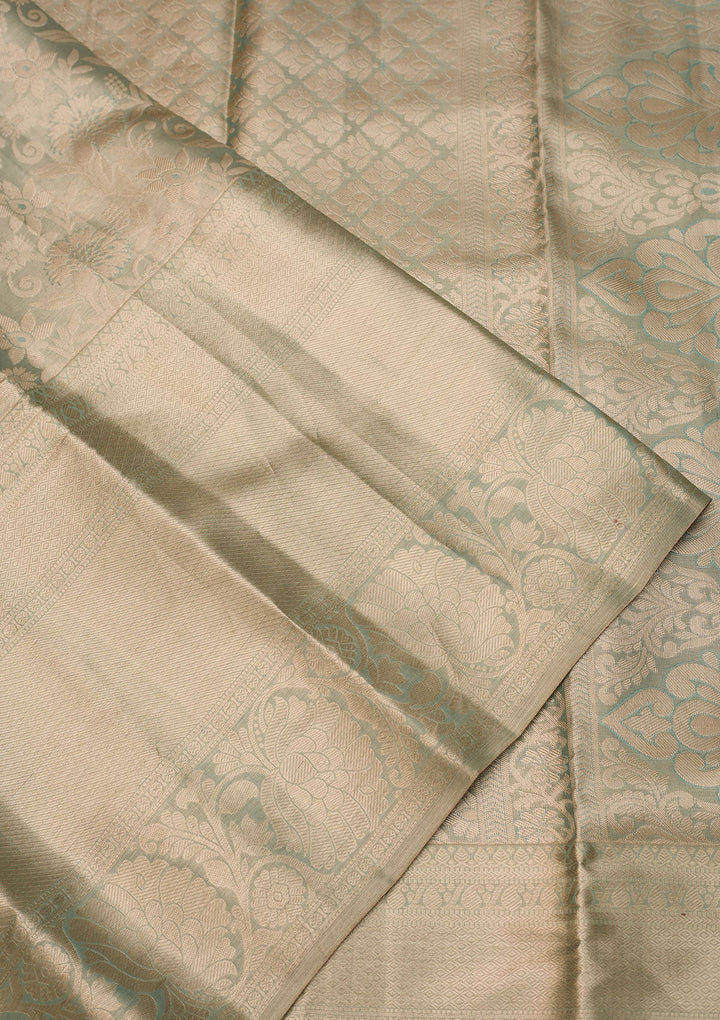 Sea Green Dharmavaram Tissue Silk Saree With Matching Blouse Piece