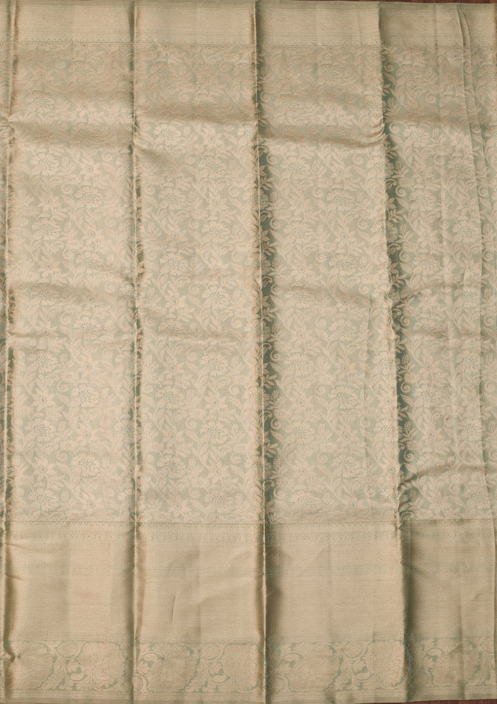 Sea Green Dharmavaram Tissue Silk Saree With Matching Blouse Piece