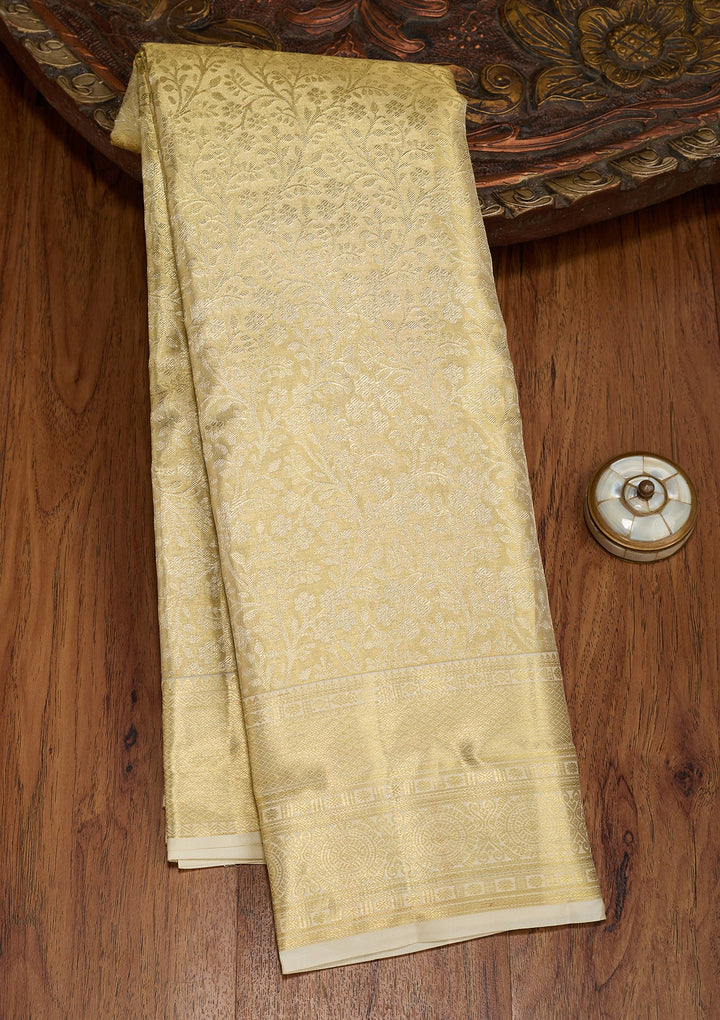 Off White Dharmavaram Tissue Silk Saree With Matching Blouse Piece