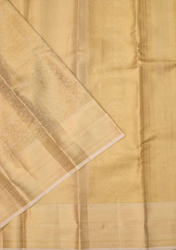 Off White Dharmavaram Tissue Silk Saree With Matching Blouse Piece