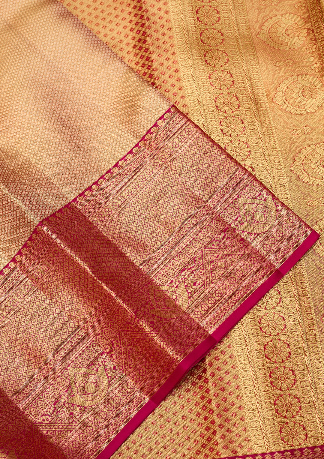 Rani Pink Dharmavaram Tissue Silk Saree With Matching Blouse Piece