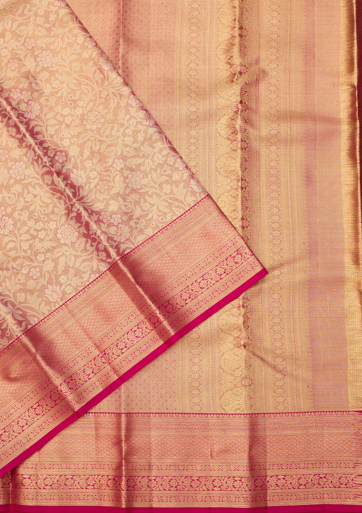 Peach Dharmavaram Tissue Pure Silk Saree With Matching Blouse Piece
