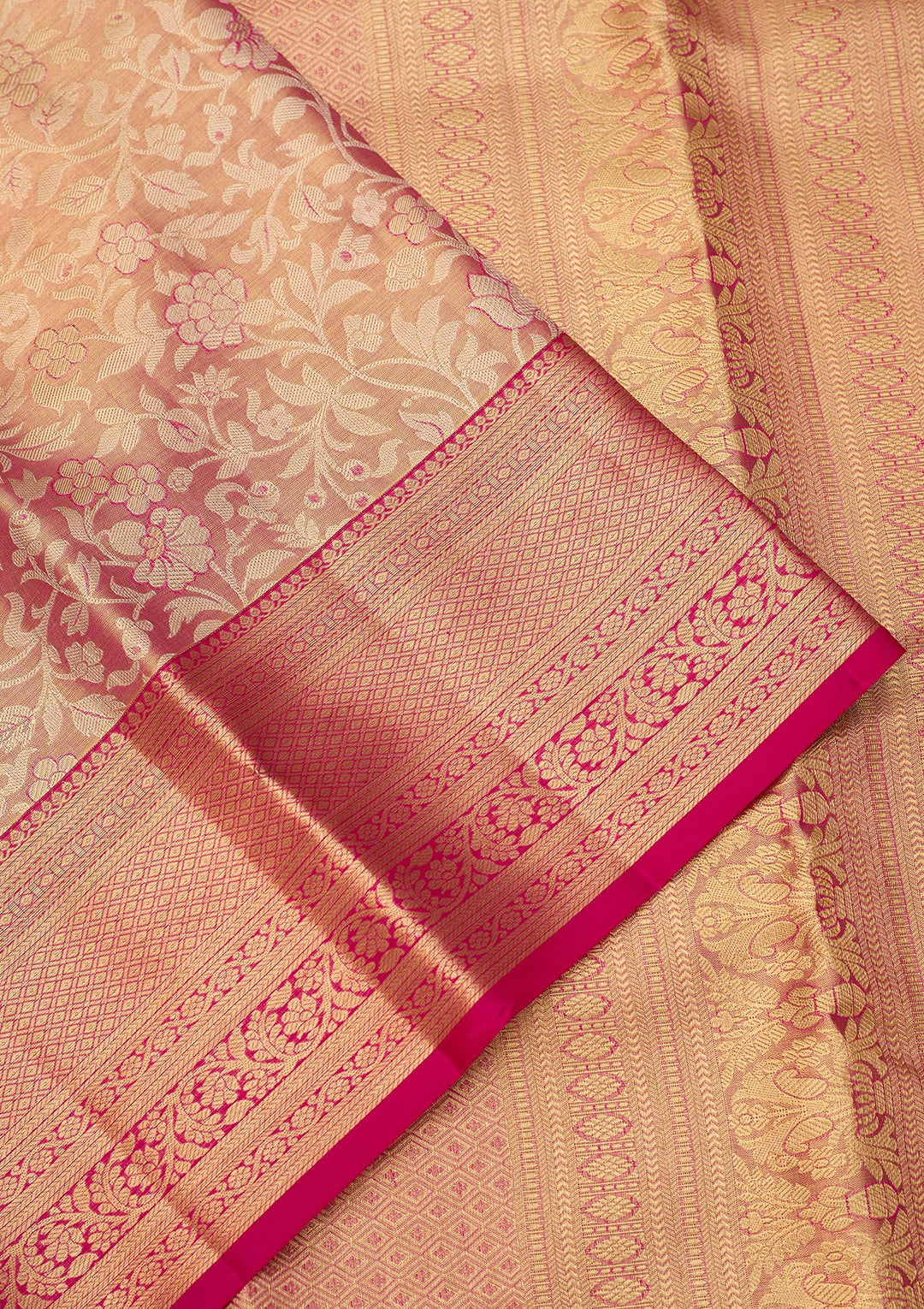 Peach Dharmavaram Tissue Pure Silk Saree With Matching Blouse Piece