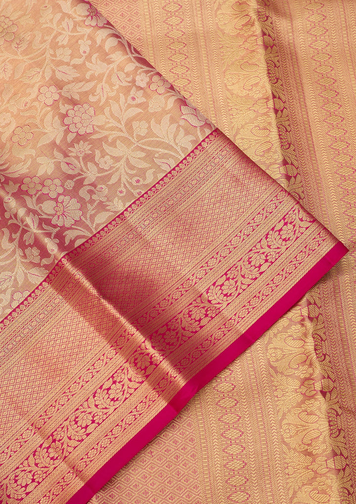 Peach Dharmavaram Tissue Pure Silk Saree With Matching Blouse Piece