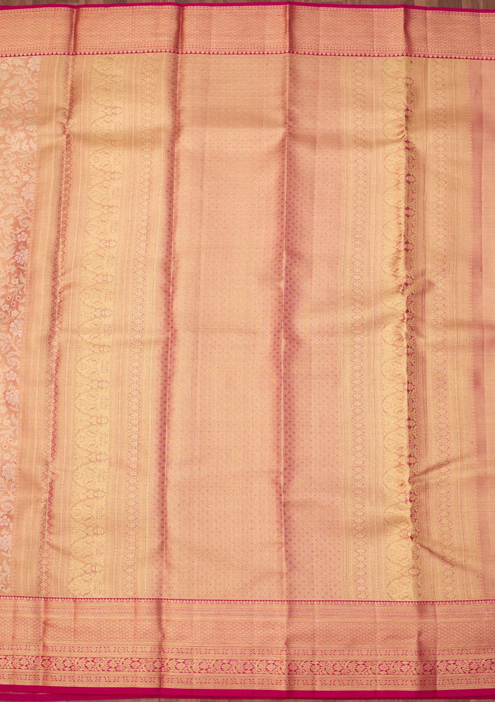 Peach Dharmavaram Tissue Pure Silk Saree With Matching Blouse Piece