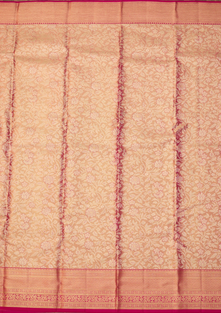 Peach Dharmavaram Tissue Pure Silk Saree With Matching Blouse Piece