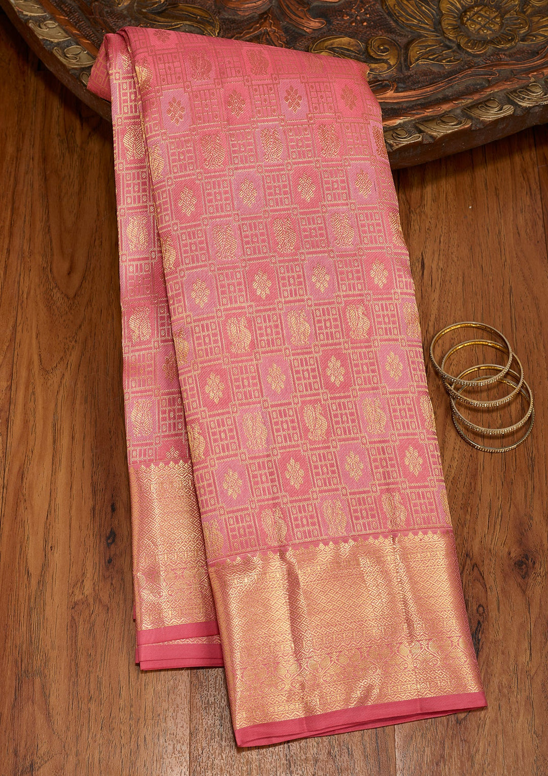 Pink Dharmavaram Pure Silk Saree With Matching Blouse Piece
