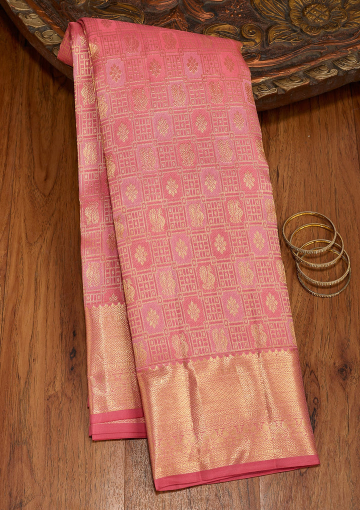 Pink Dharmavaram Pure Silk Saree With Matching Blouse Piece