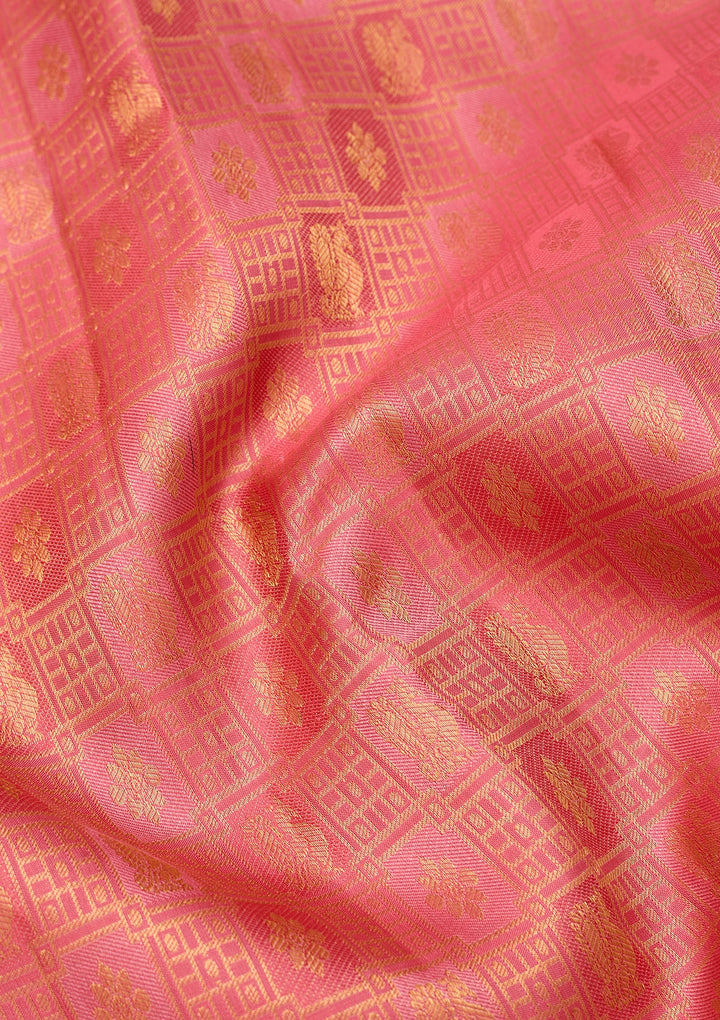 Pink Dharmavaram Pure Silk Saree With Matching Blouse Piece