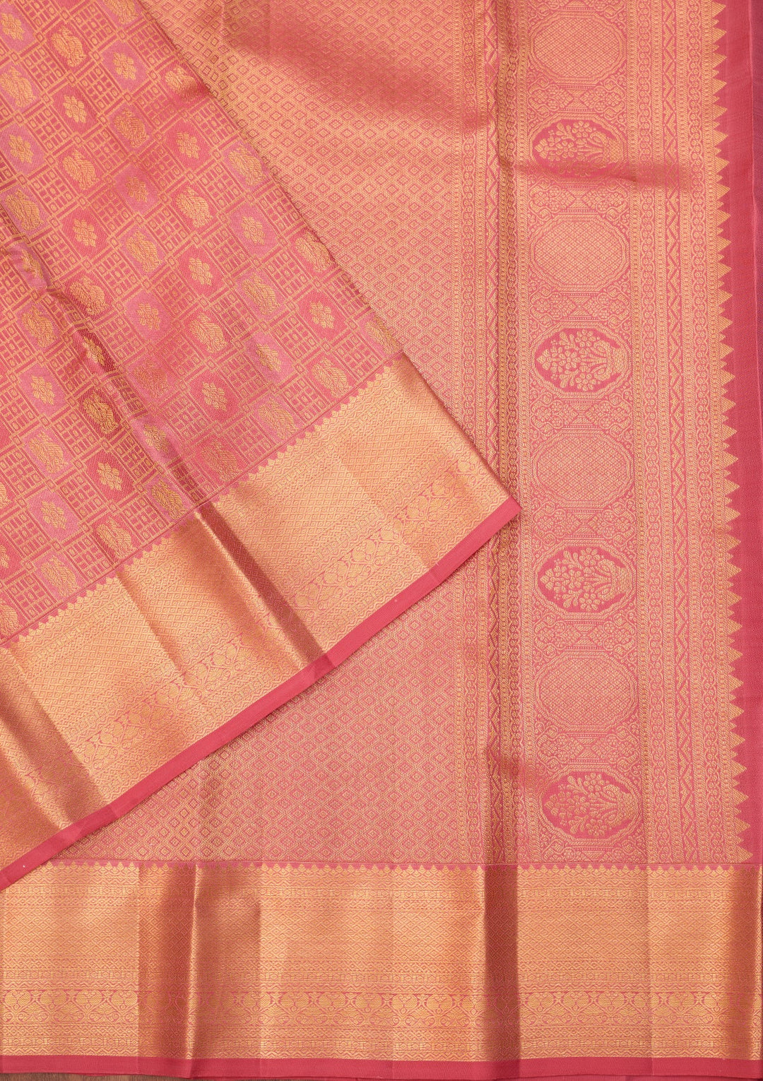 Pink Dharmavaram Pure Silk Saree With Matching Blouse Piece