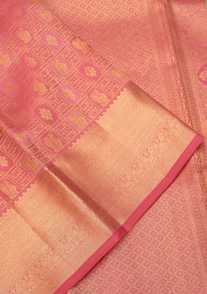 Pink Dharmavaram Pure Silk Saree With Matching Blouse Piece