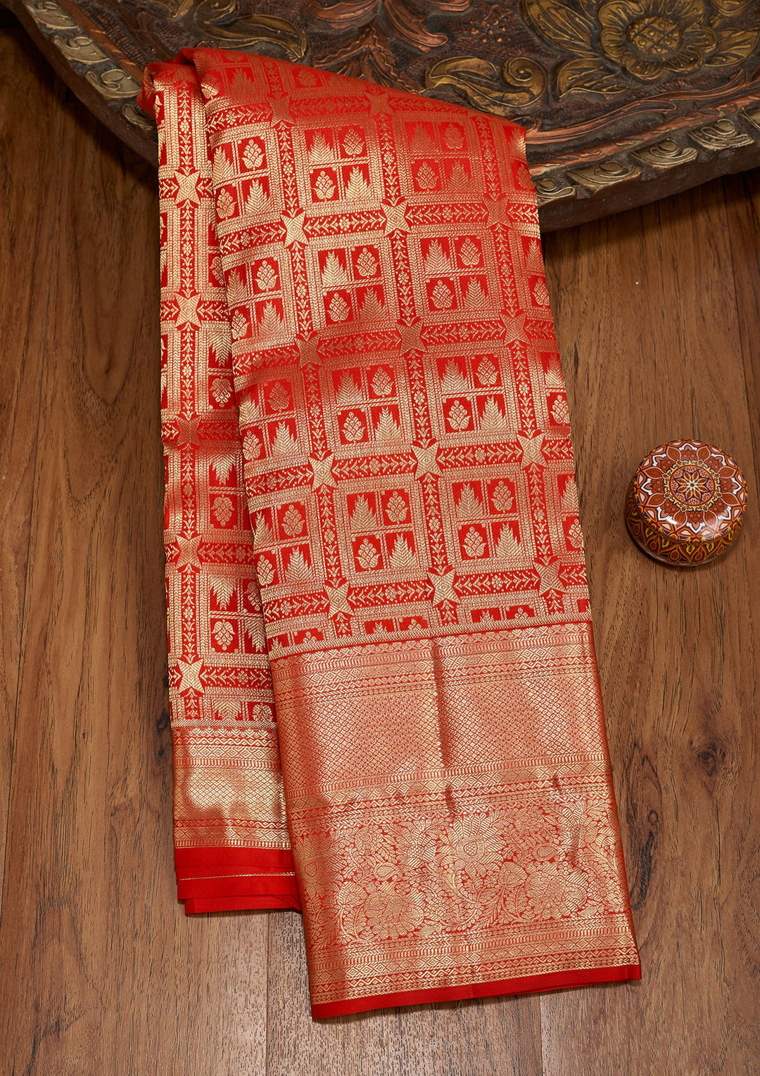 Red Dharmavaram Pure Silk Saree With Matching Blouse Piece