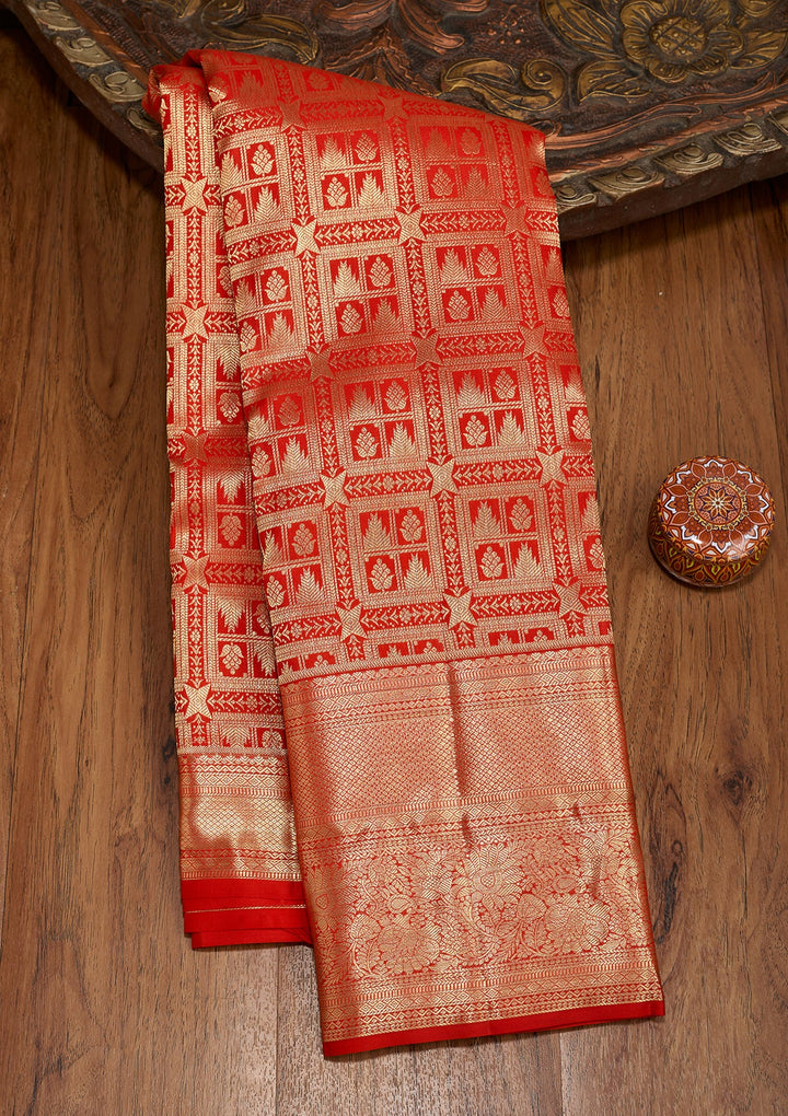 Red Dharmavaram Pure Silk Saree With Matching Blouse Piece
