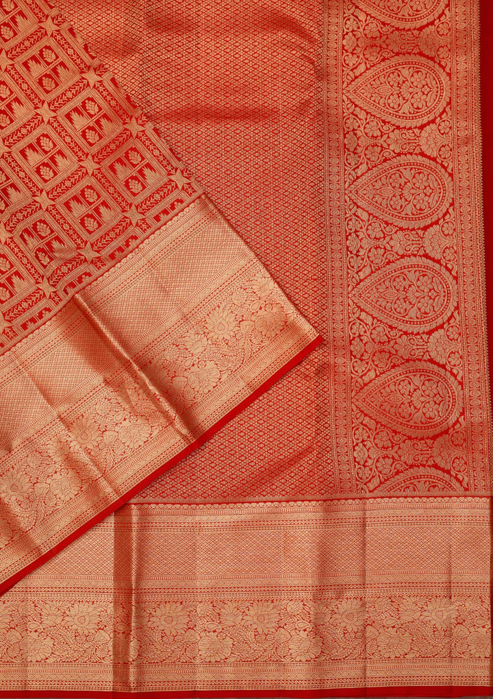 Red Dharmavaram Pure Silk Saree With Matching Blouse Piece