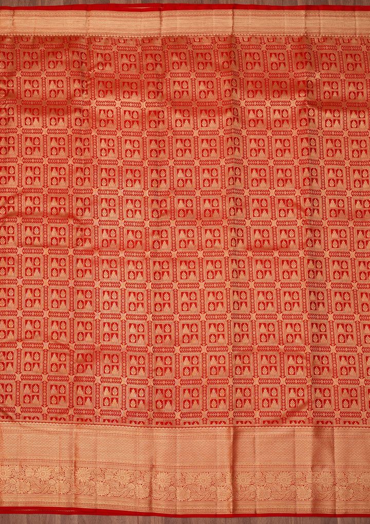 Red Dharmavaram Pure Silk Saree With Matching Blouse Piece