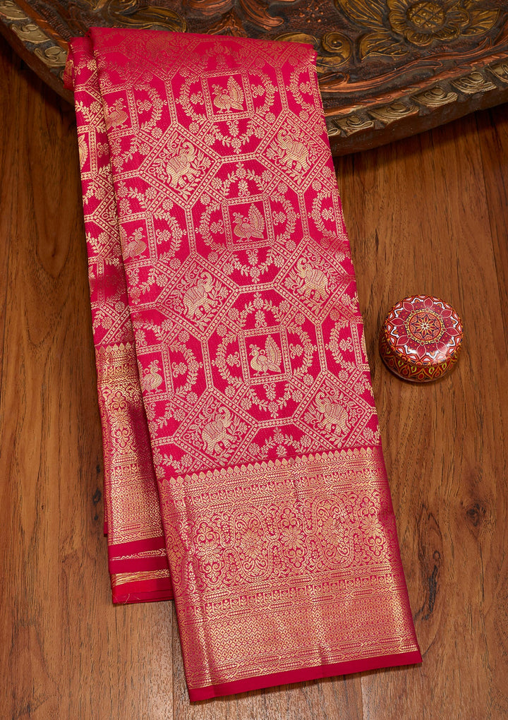 Rani Pink Dharmavaram Pure Silk Saree With Matching Blouse Piece