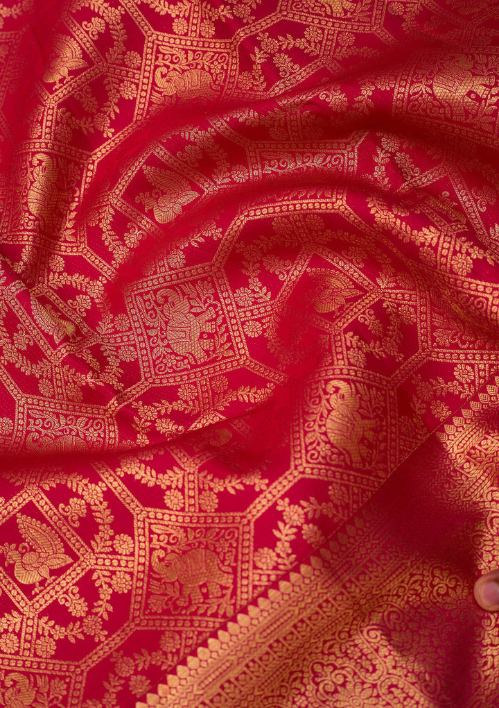 Rani Pink Dharmavaram Pure Silk Saree With Matching Blouse Piece