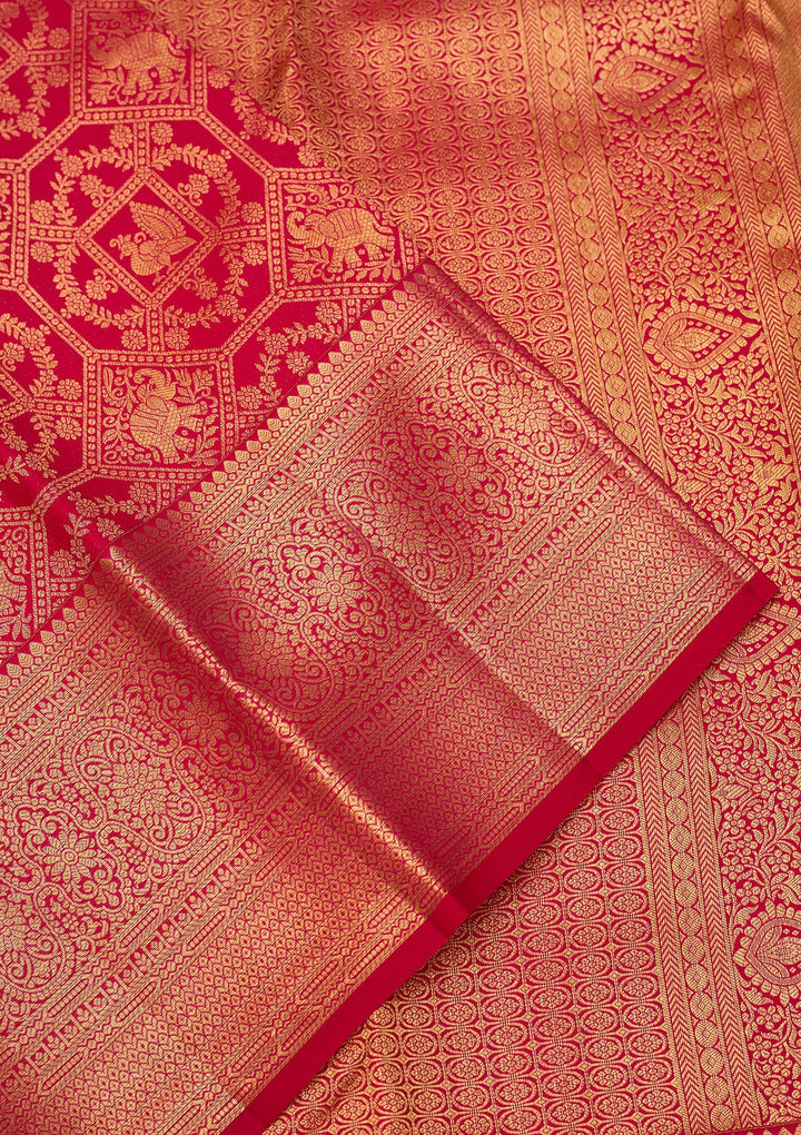 Rani Pink Dharmavaram Pure Silk Saree With Matching Blouse Piece