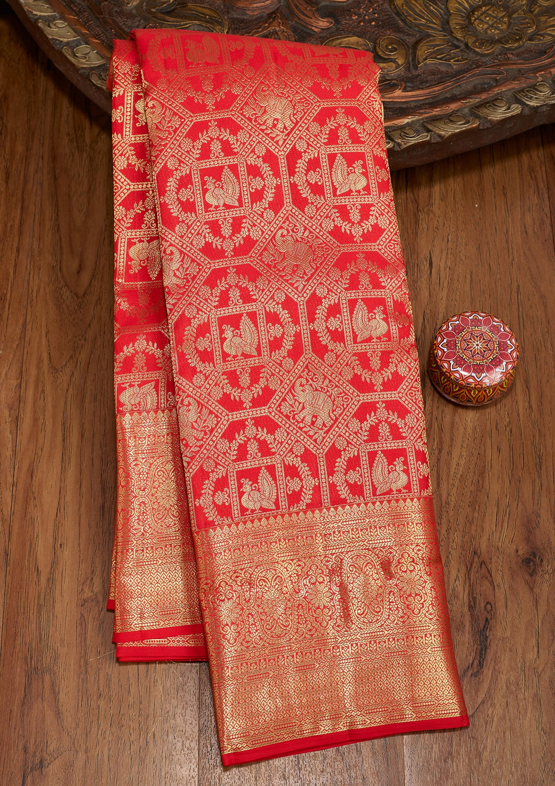 Red Dharmavaram Pure Silk Saree With Matching Blouse Piece