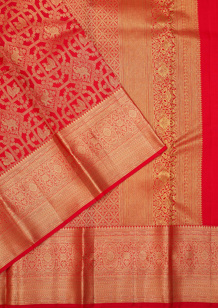 Red Dharmavaram Pure Silk Saree With Matching Blouse Piece