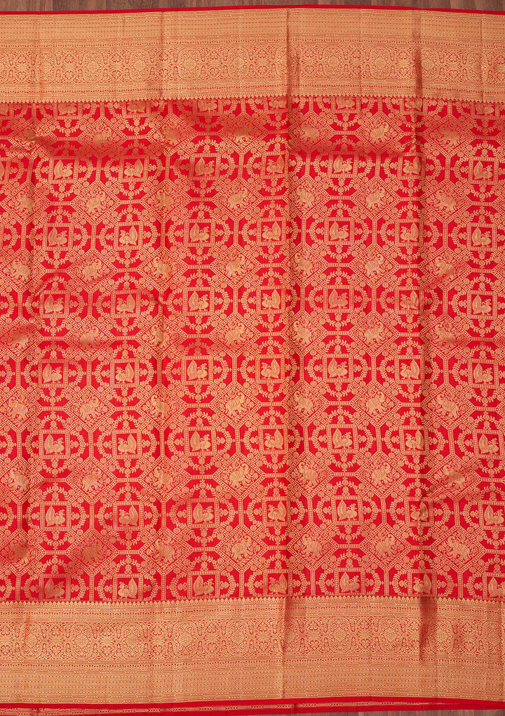 Red Dharmavaram Pure Silk Saree With Matching Blouse Piece