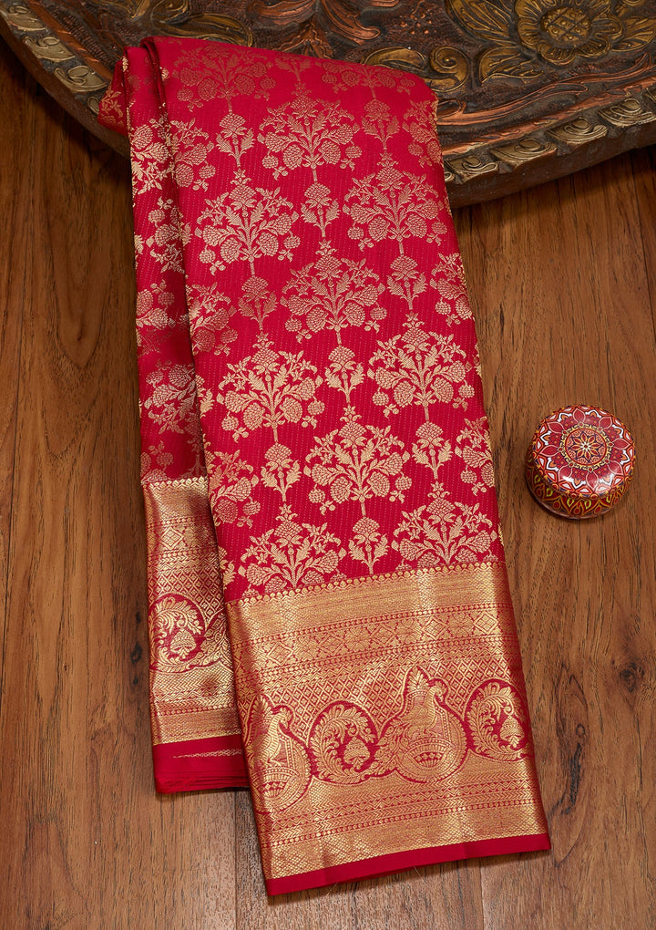 Maroon Dharmavaram Pure Silk Saree With Matching Blouse Piece