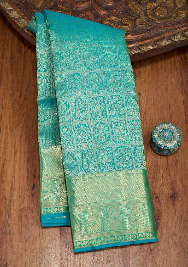 Turquoise Blue Dharmavaram Pure Silk Saree With Matching Blouse Piece
