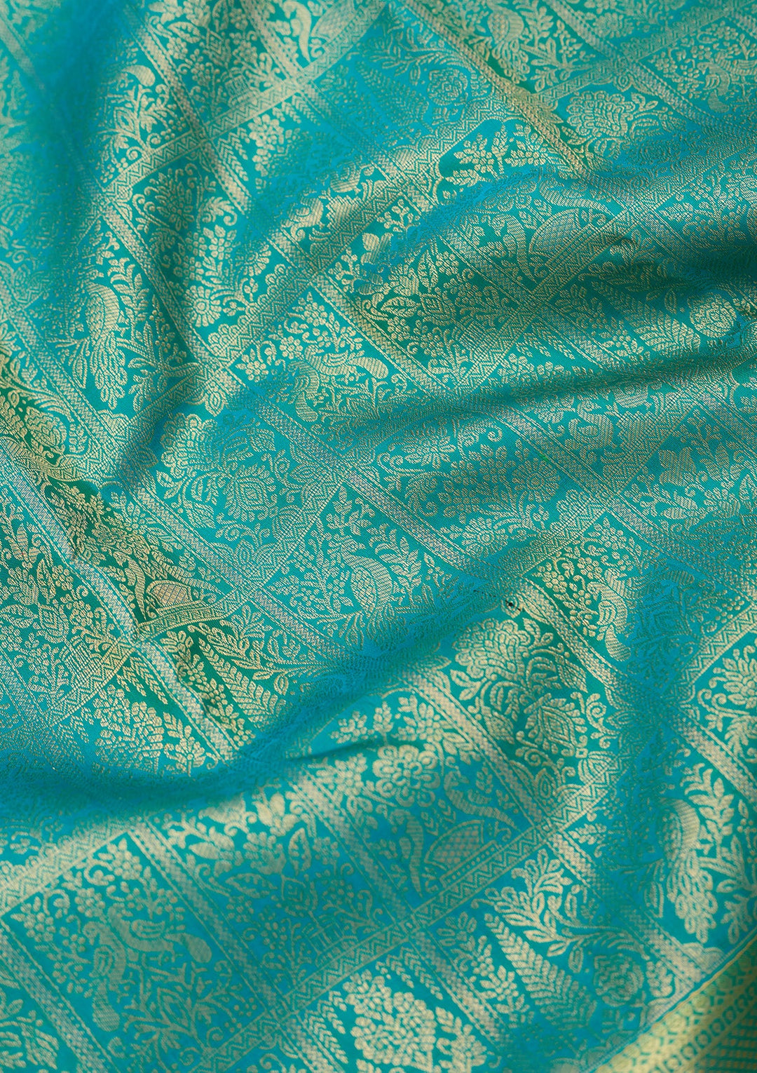 Turquoise Blue Dharmavaram Pure Silk Saree With Matching Blouse Piece