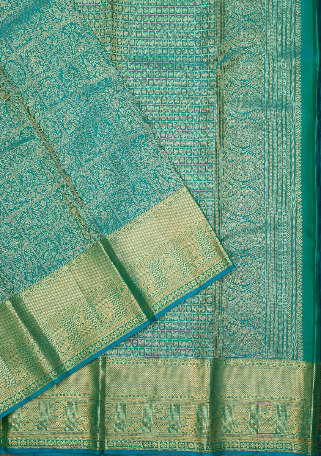 Turquoise Blue Dharmavaram Pure Silk Saree With Matching Blouse Piece