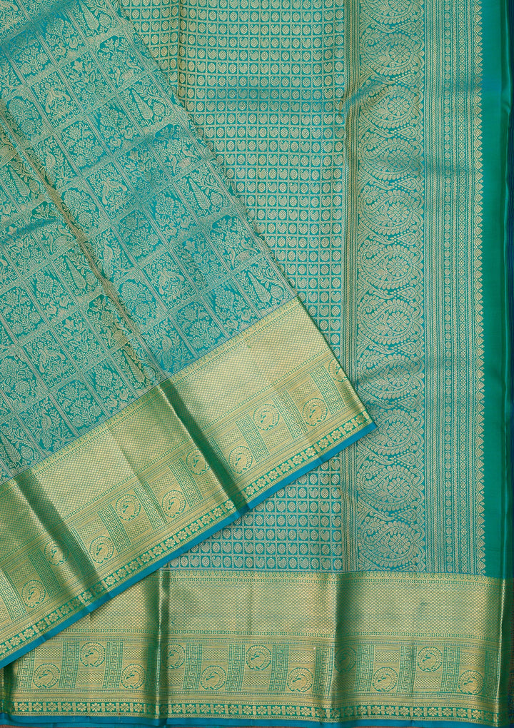 Turquoise Blue Dharmavaram Pure Silk Saree With Matching Blouse Piece