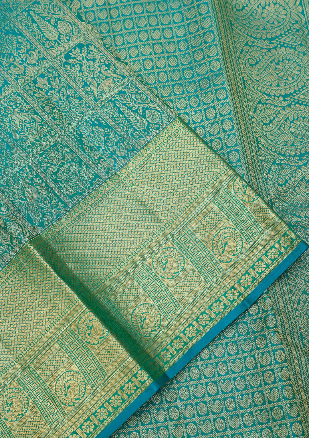 Turquoise Blue Dharmavaram Pure Silk Saree With Matching Blouse Piece