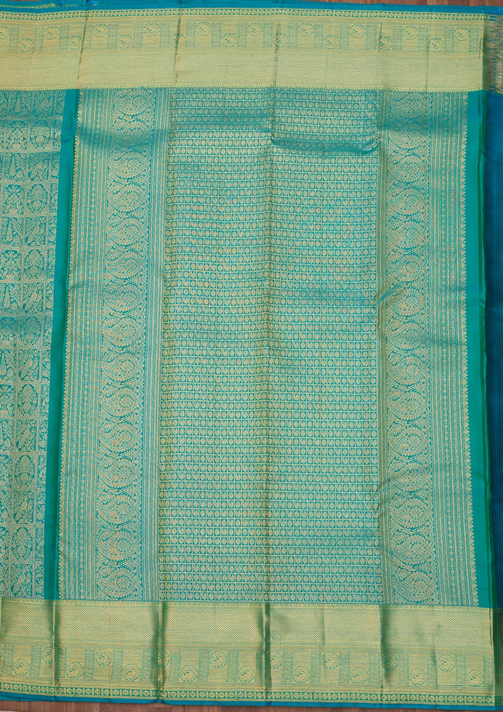 Turquoise Blue Dharmavaram Pure Silk Saree With Matching Blouse Piece