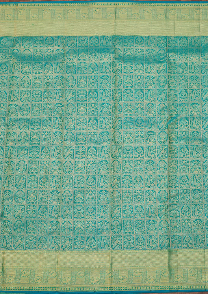Turquoise Blue Dharmavaram Pure Silk Saree With Matching Blouse Piece