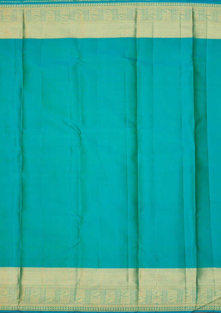 Turquoise Blue Dharmavaram Pure Silk Saree With Matching Blouse Piece