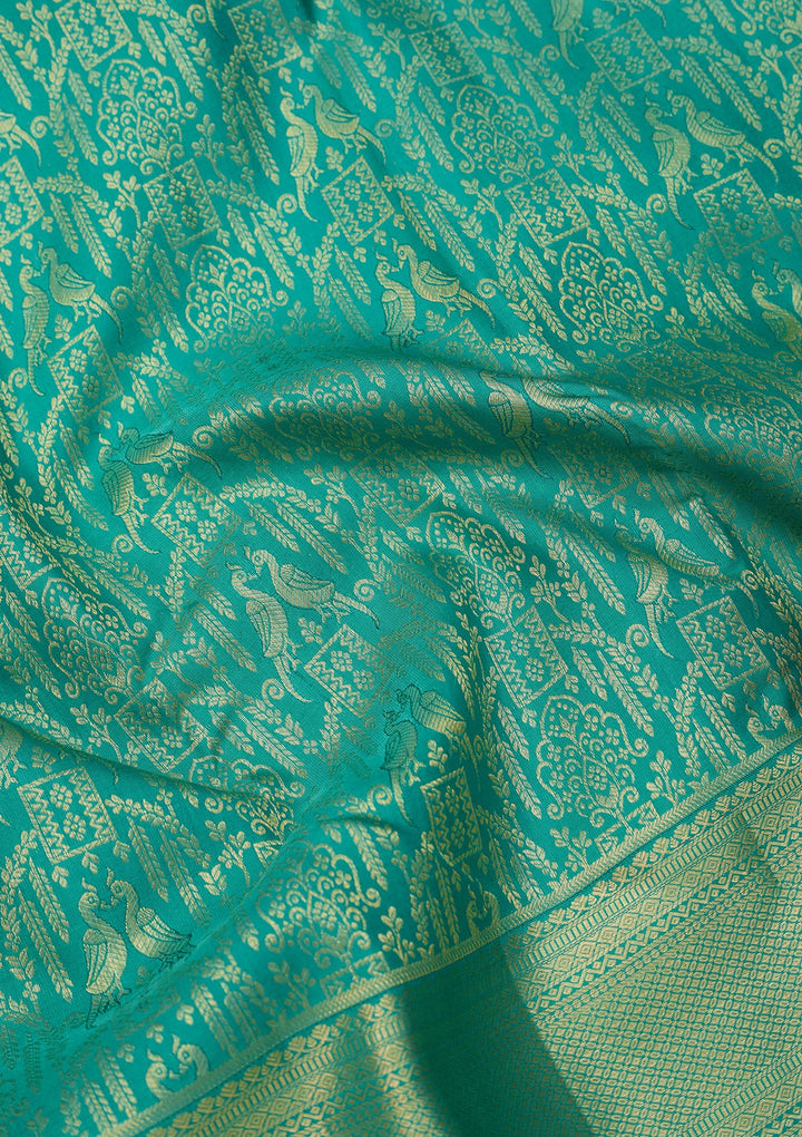 Rama Green Dharmavaram Pure Silk Saree With Matching Blouse Piece
