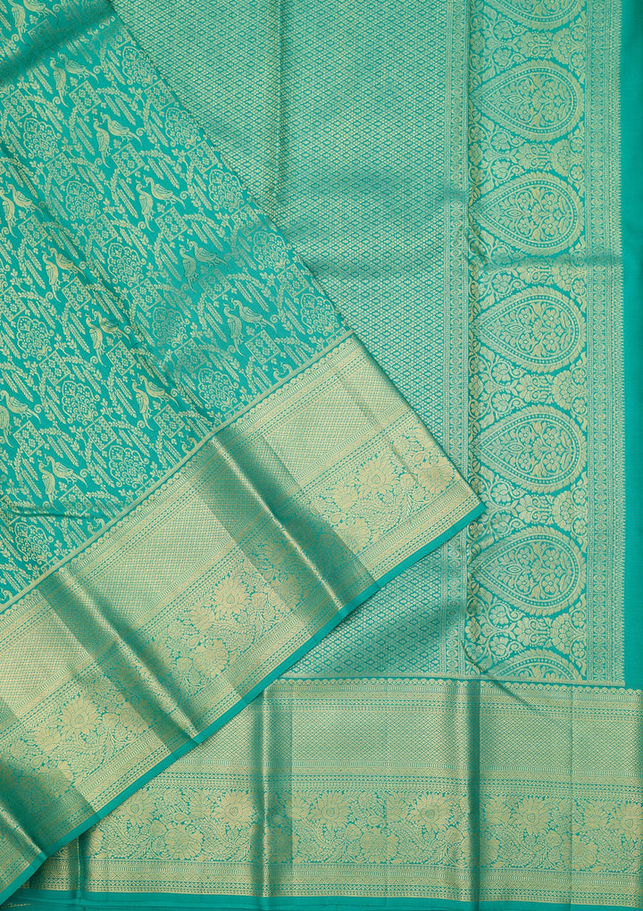 Rama Green Dharmavaram Pure Silk Saree With Matching Blouse Piece