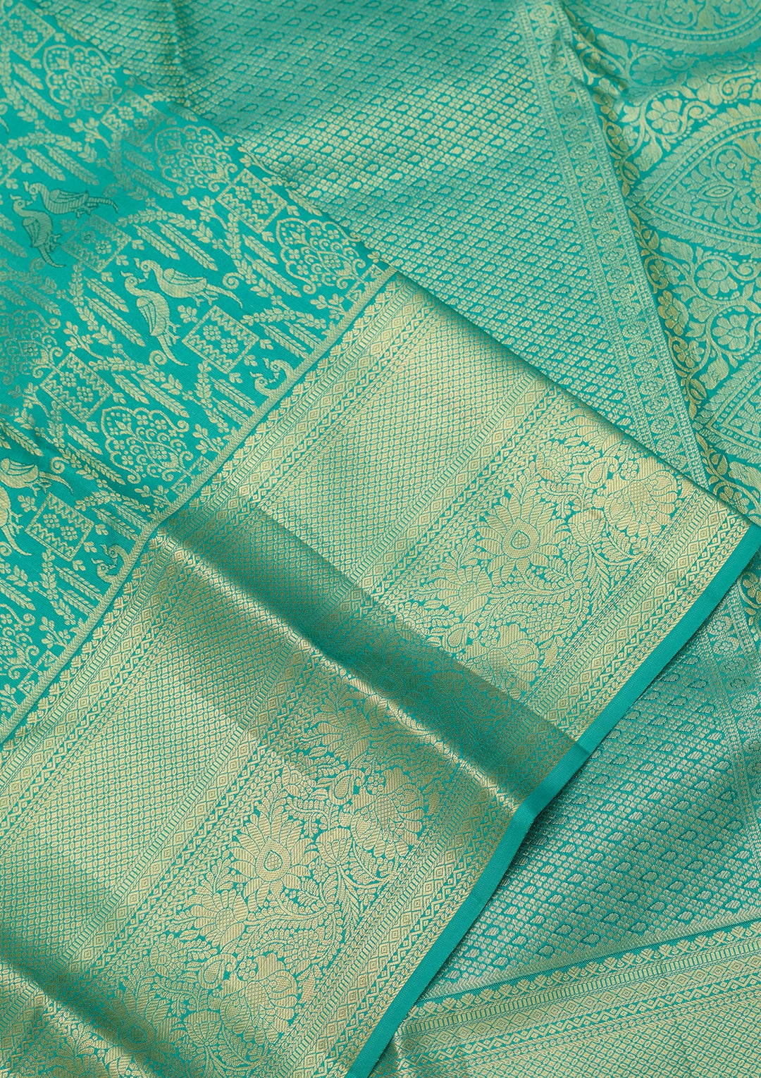 Rama Green Dharmavaram Pure Silk Saree With Matching Blouse Piece